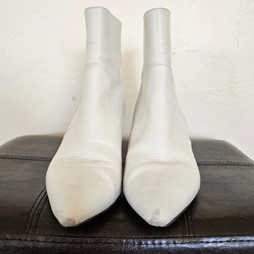 AllSaints Ivory White Western Leather Ankle‎ Boot Block Heel Sz EU 38 US 7.5